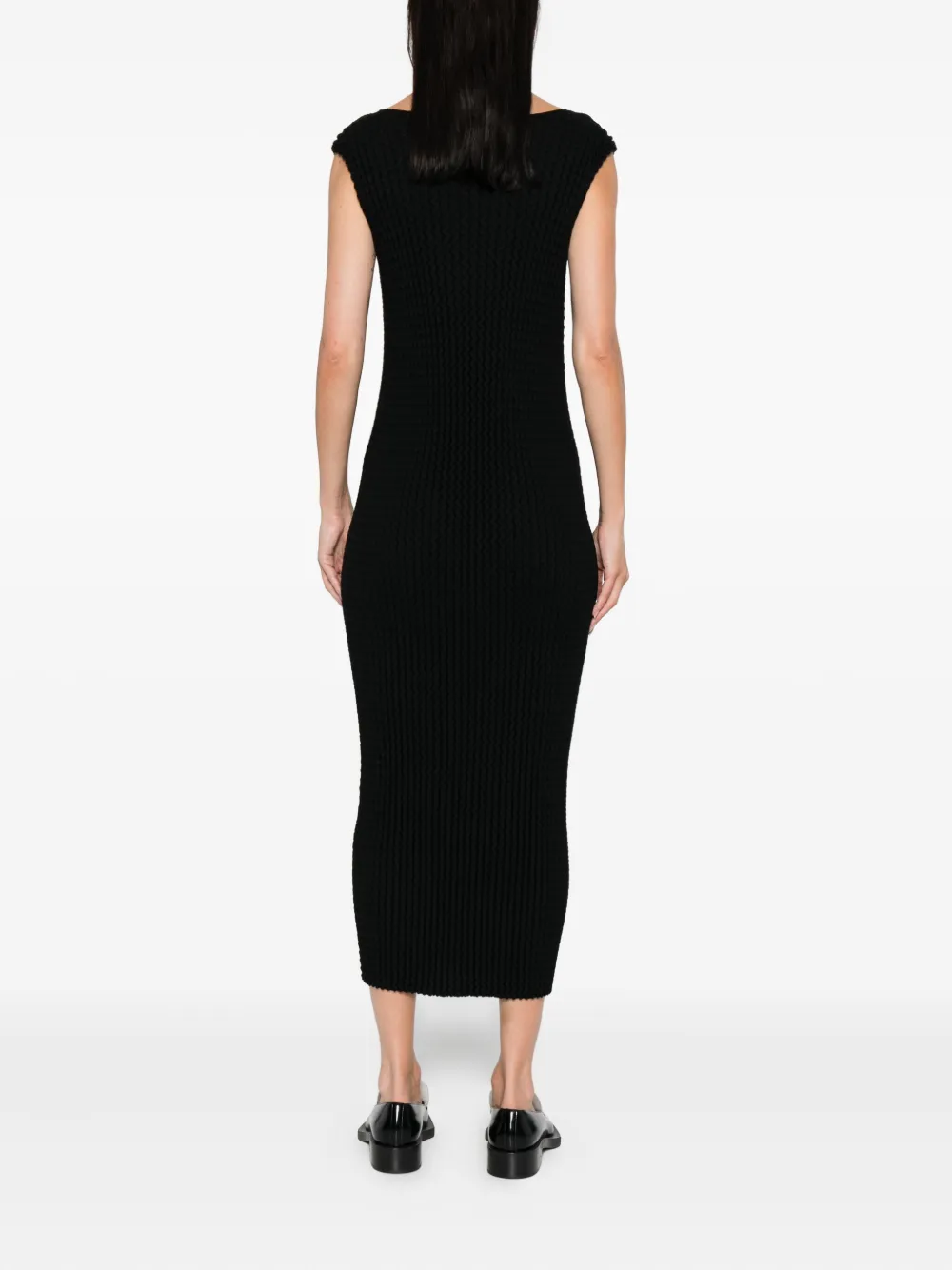 Issey Miyake ribbed sleeveless midi dress Zwart