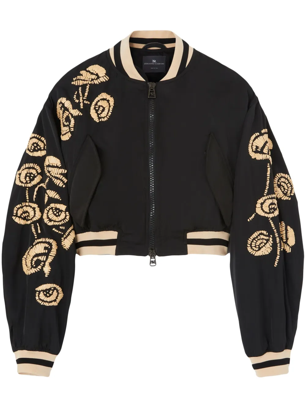 floral-embroidered bomber jacket