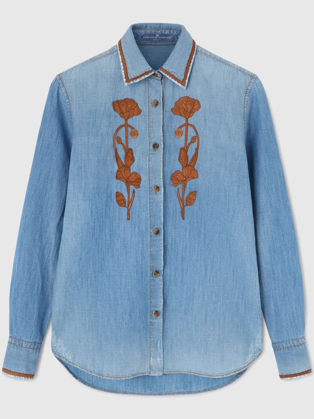 floral-embroidered denim shirt