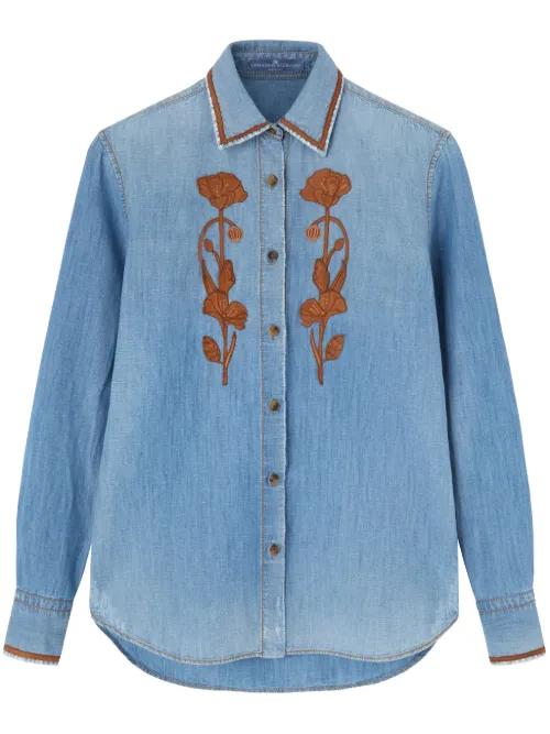 Chemise en jean à fleurs brodées - Ermanno Scervino - Modalova