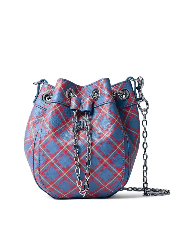 ☆【Vivienne Westwood】☆チェック ミニ バケットバッグ☆ Vivienne Westwood チェック バケットバッグ | ブルー | FARFETCH JP