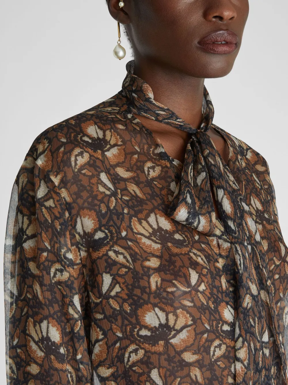 Ermanno Scervino Zijden macramé blouse met kantprint Bruin