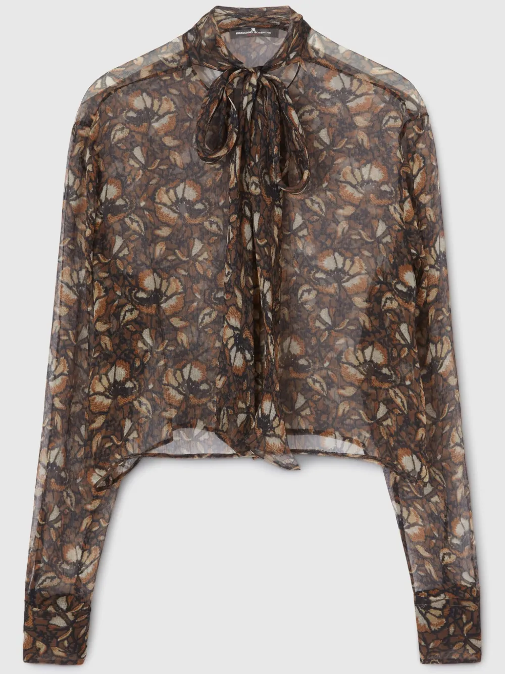 Ermanno Scervino Macramé Lace-print Silk Shirt In Brown