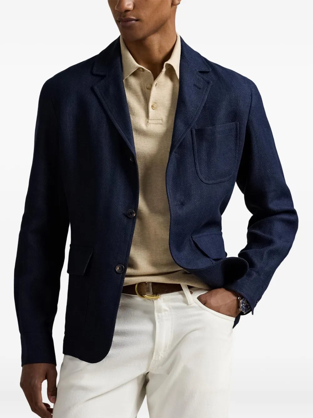 Polo Ralph Lauren Blazer met visgraatpatroon en enkele rij knopen Blauw