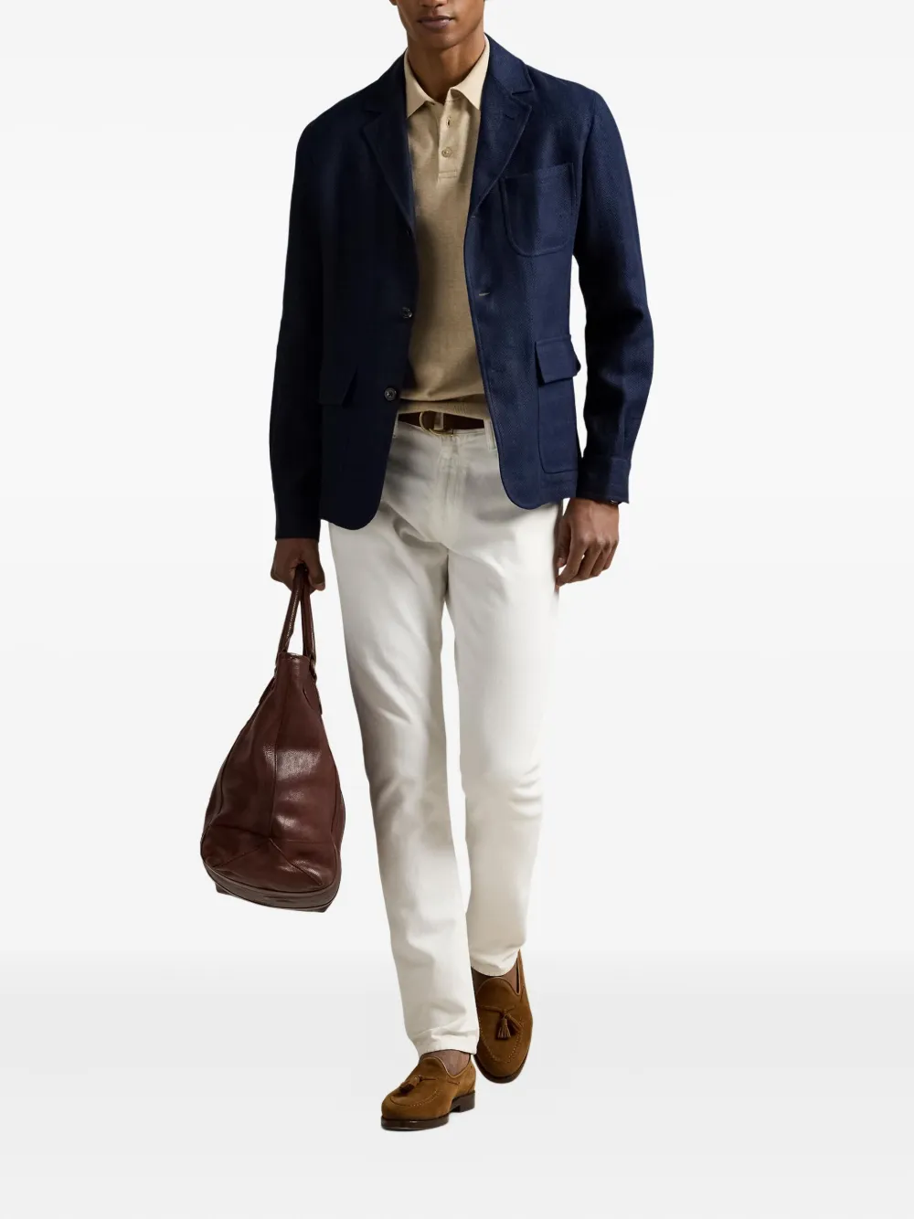 Polo Ralph Lauren Blazer met visgraatpatroon en enkele rij knopen Blauw