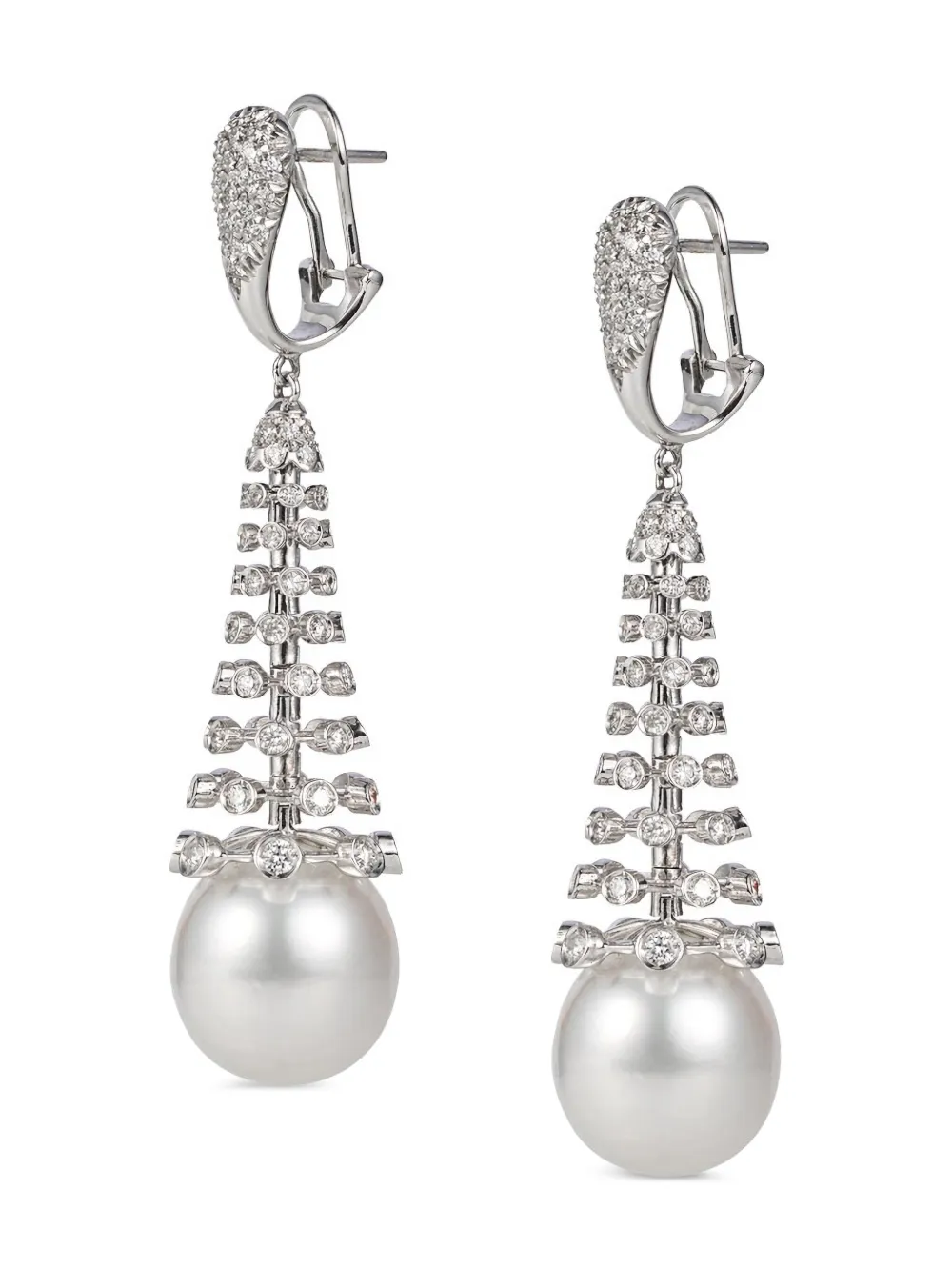 18k White Gold Notturno Diamond And Pearl Earrings