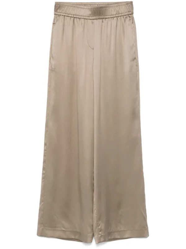 Brunello Cucinelli Satin-finish Wide-leg Trousers in Neutrals