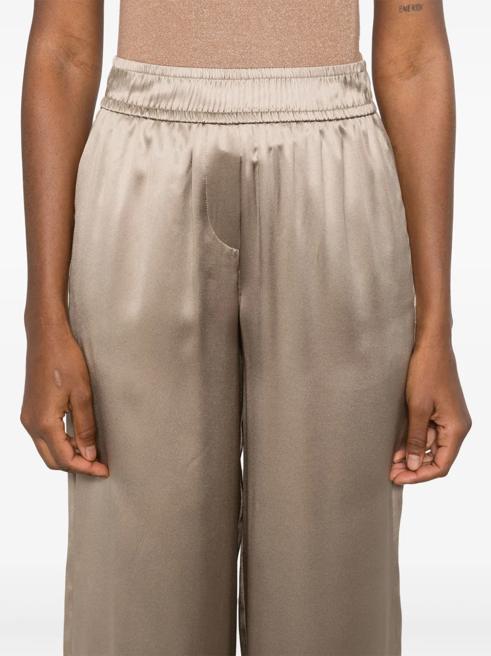 Shop Brunello Cucinelli Satin-finish Wide-leg Trousers In 中性色
