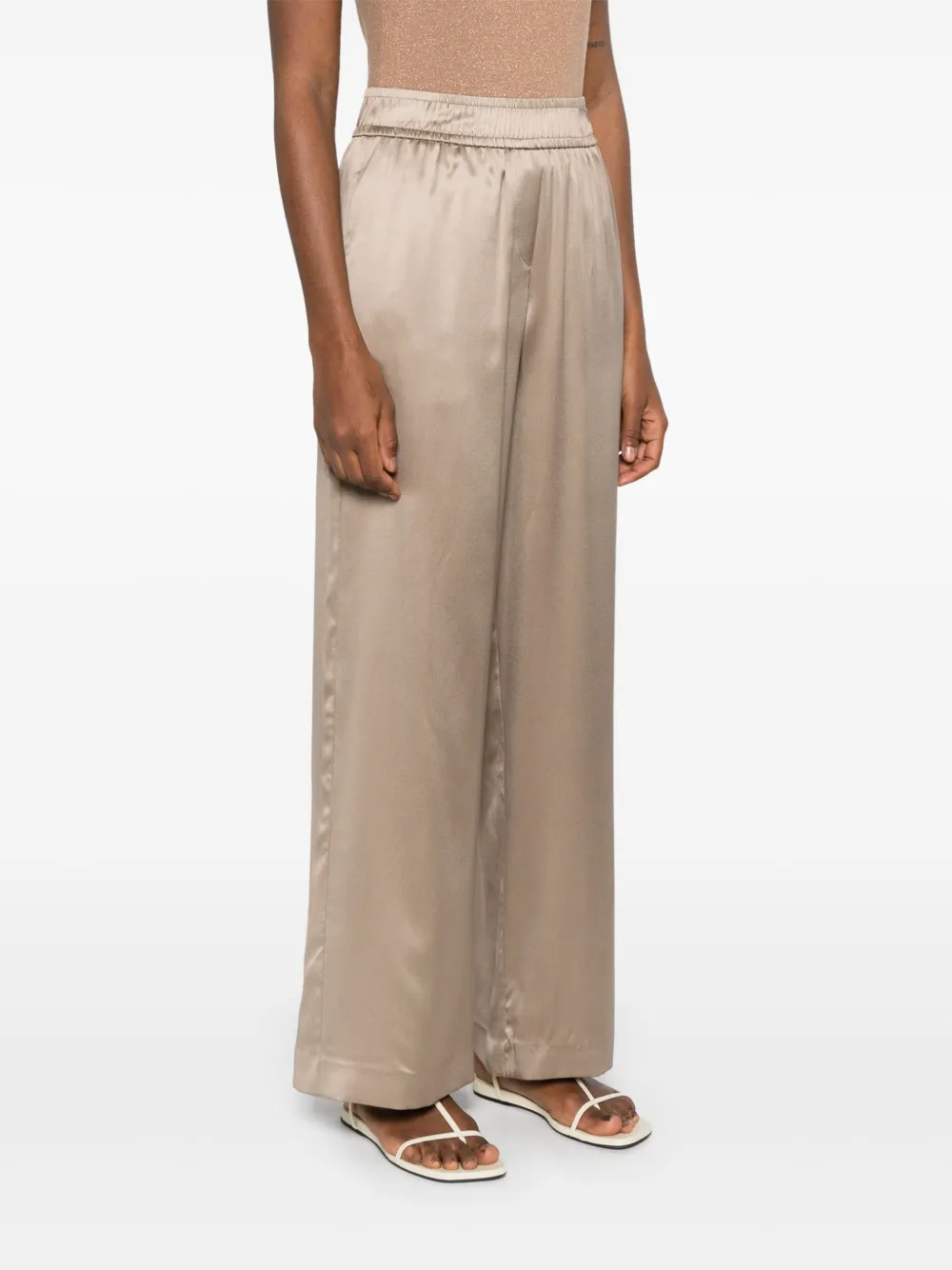 Shop Brunello Cucinelli Satin-finish Wide-leg Trousers In 中性色