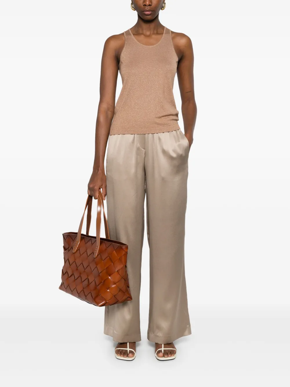 Brunello Cucinelli satin-finish wide-leg trousers - Beige