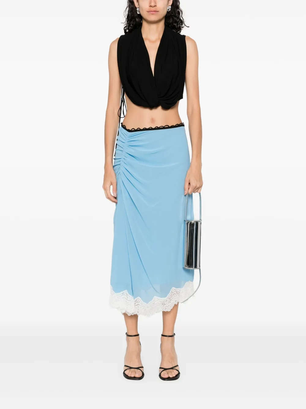 Christopher Esber lace-detail silk midi skirt - Blauw