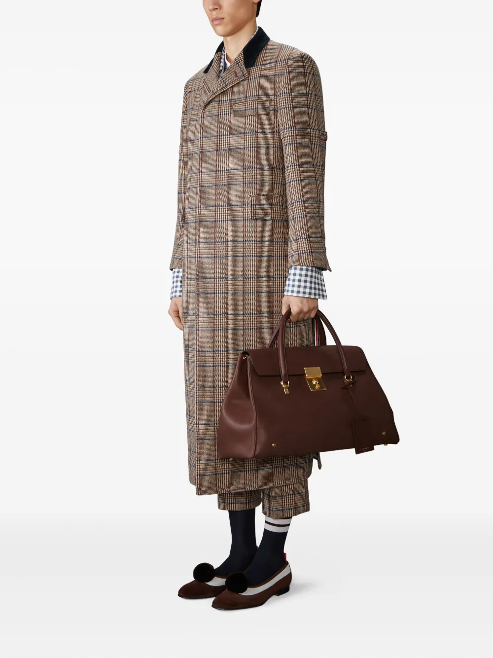 Thom Browne Leather Holdall Bag In Brown