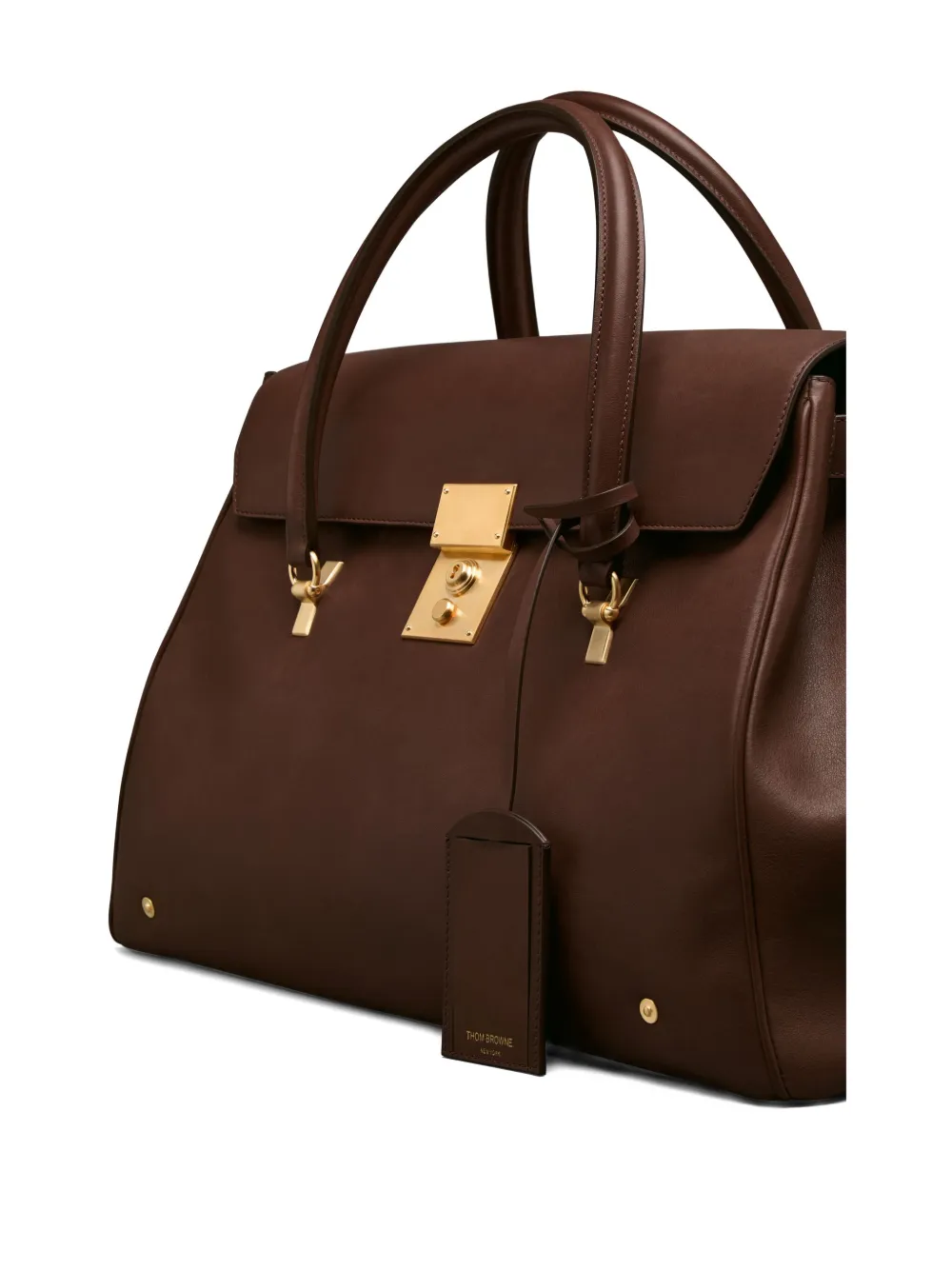 Thom Browne Leather Holdall Bag In Brown