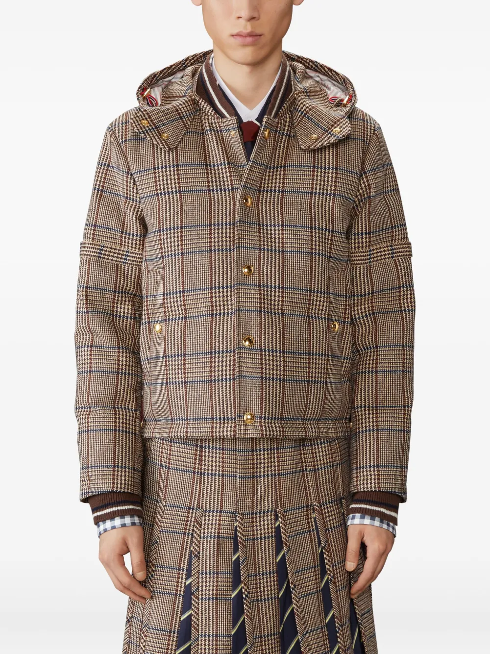 Thom Browne Checked Down Jacket In Brown