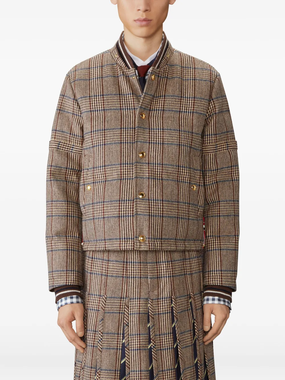 Thom Browne Checked Down Jacket In Brown