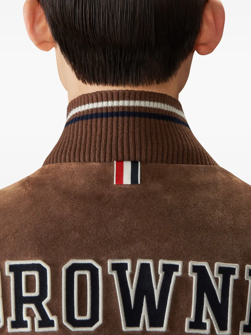 Thom Browne Suède bomberjack met gebreid detail Bruin
