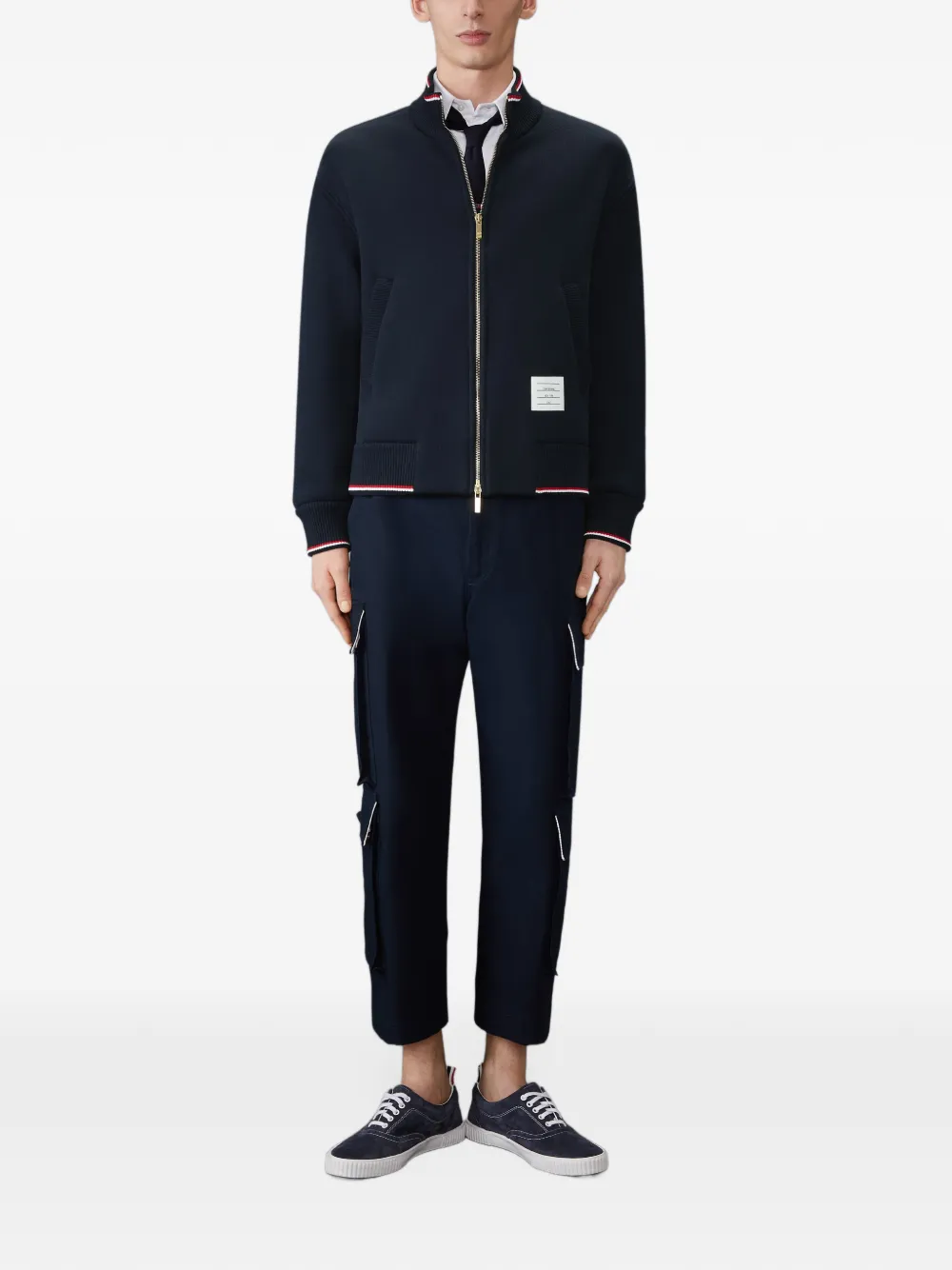 Thom Browne Loopback oversized jack met RWB-streep Zwart
