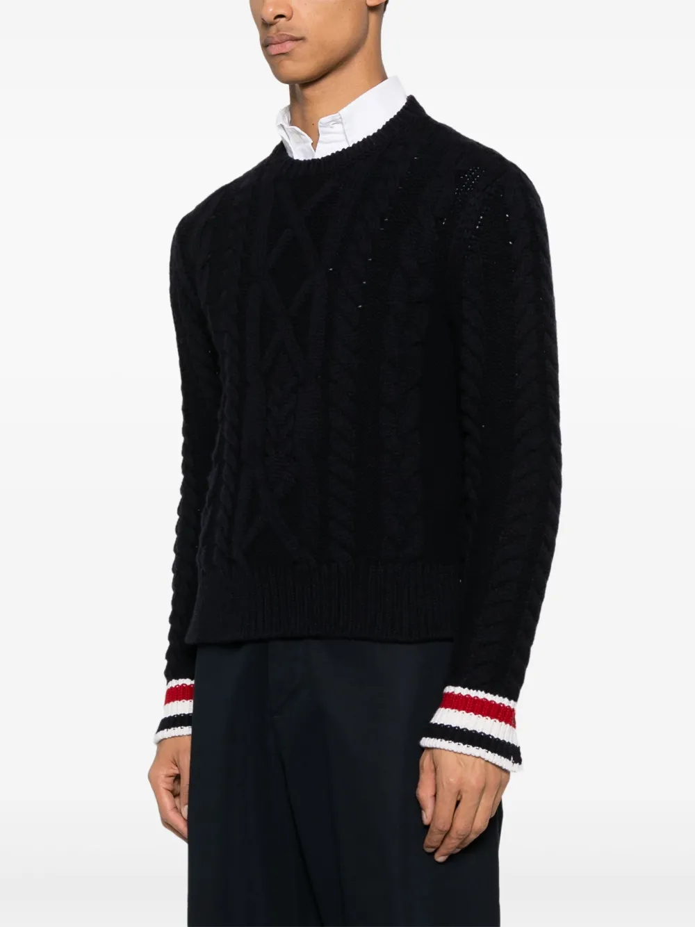 Thom Browne Kabelgebreide trui met RWB-streep Blauw