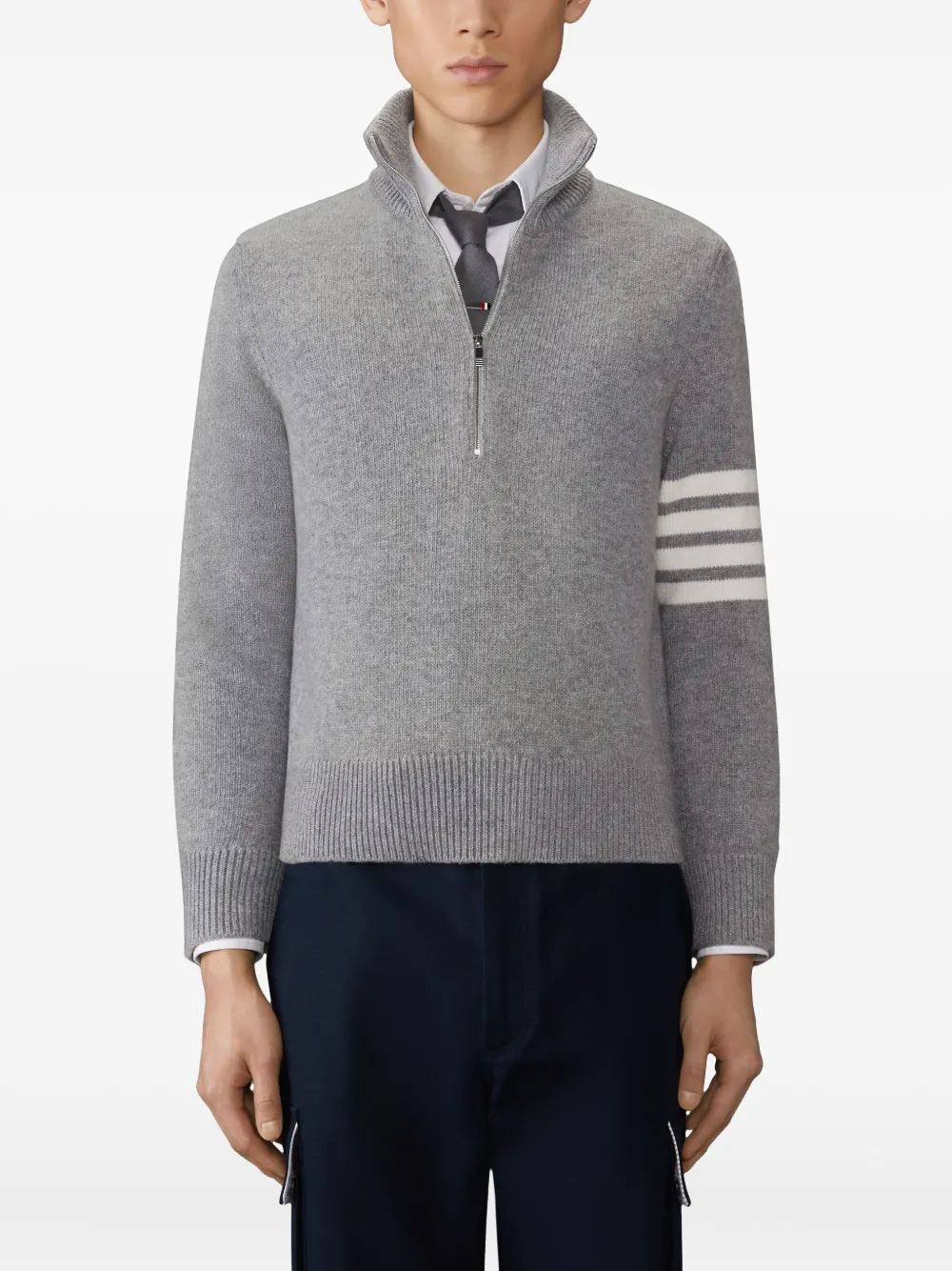 Thom Browne Trui met gestreept detail en rits Grijs