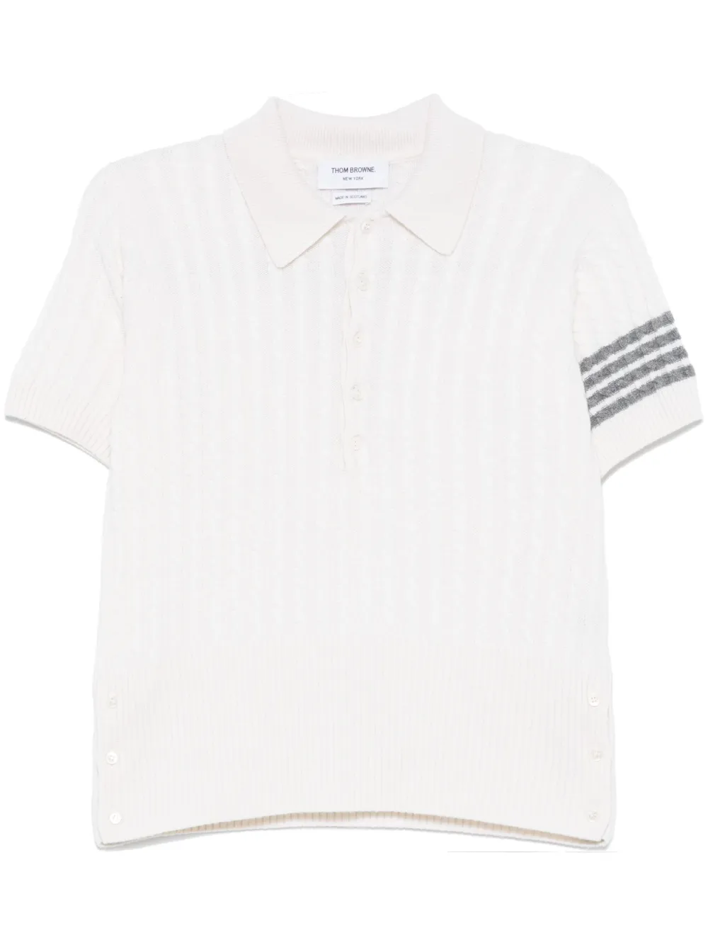 Thom Browne cable stitch 4 Bar Stripe polo shirt | White | Image 1