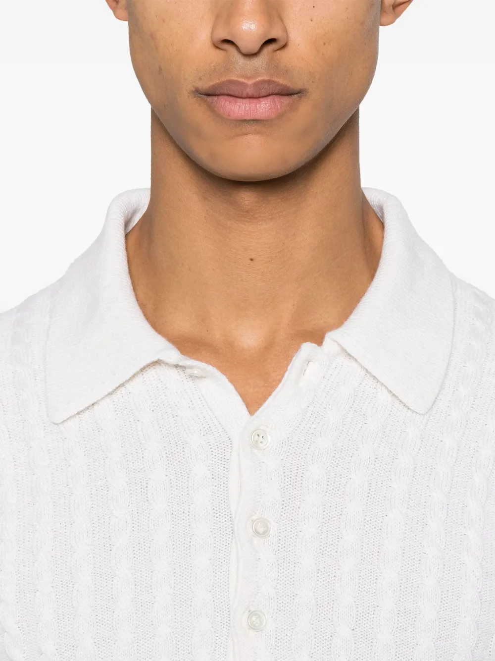 Thom Browne Cable Stitch 4 Bar Stripe Polo Shirt In White