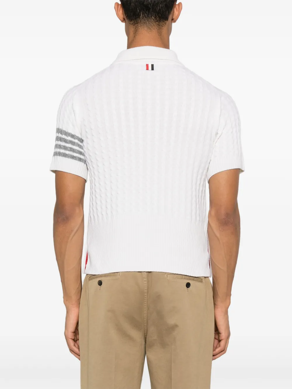 Thom Browne Cable Stitch 4 Bar Stripe Polo Shirt In White