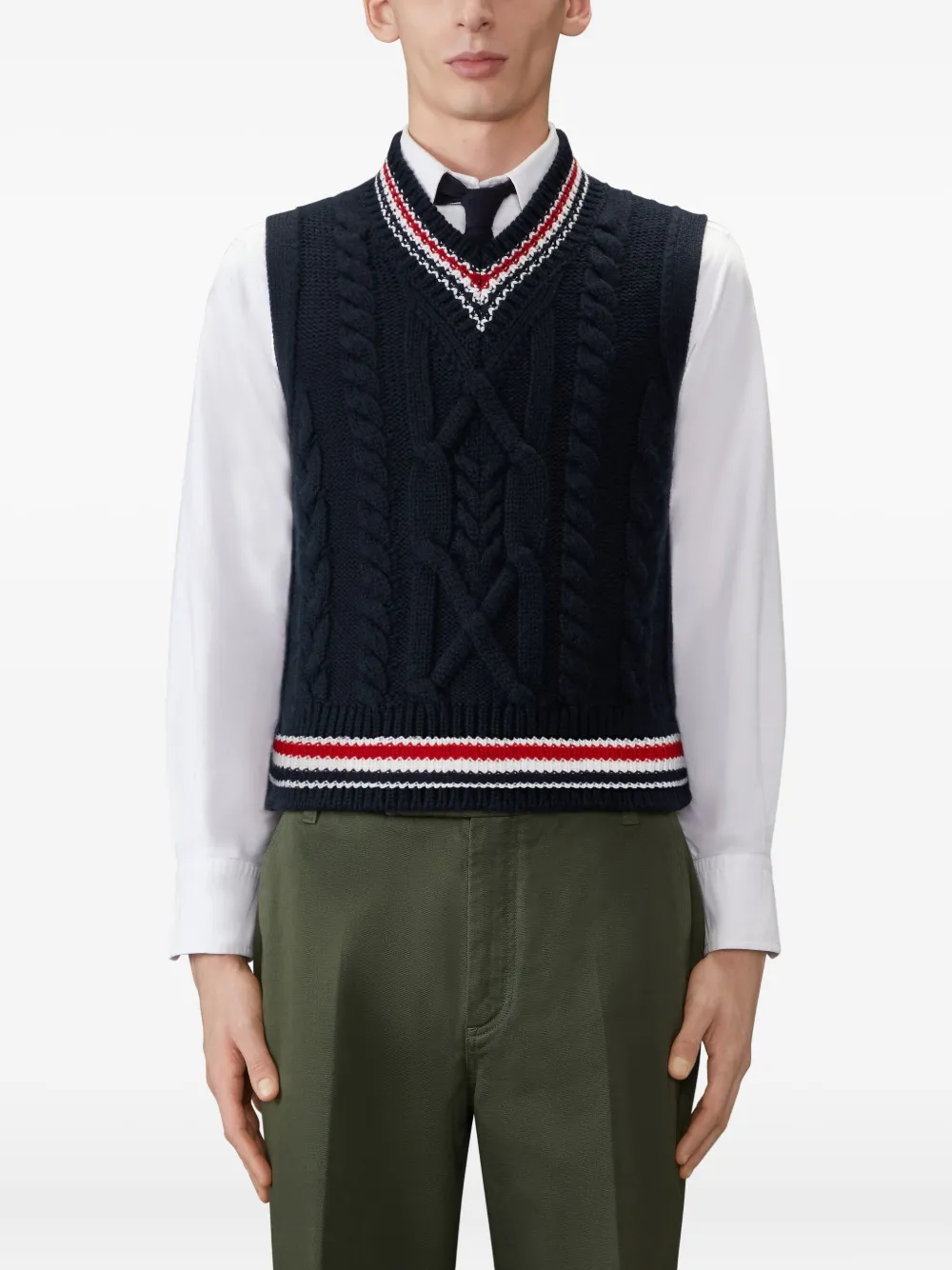 Thom Browne Aran kabelgebreid wollen vest Blauw
