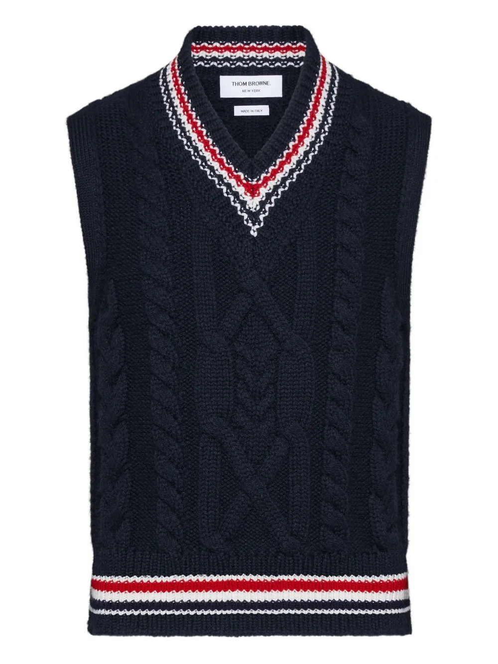 Thom Browne cable-knit v-neck vest | Blue | Image 1