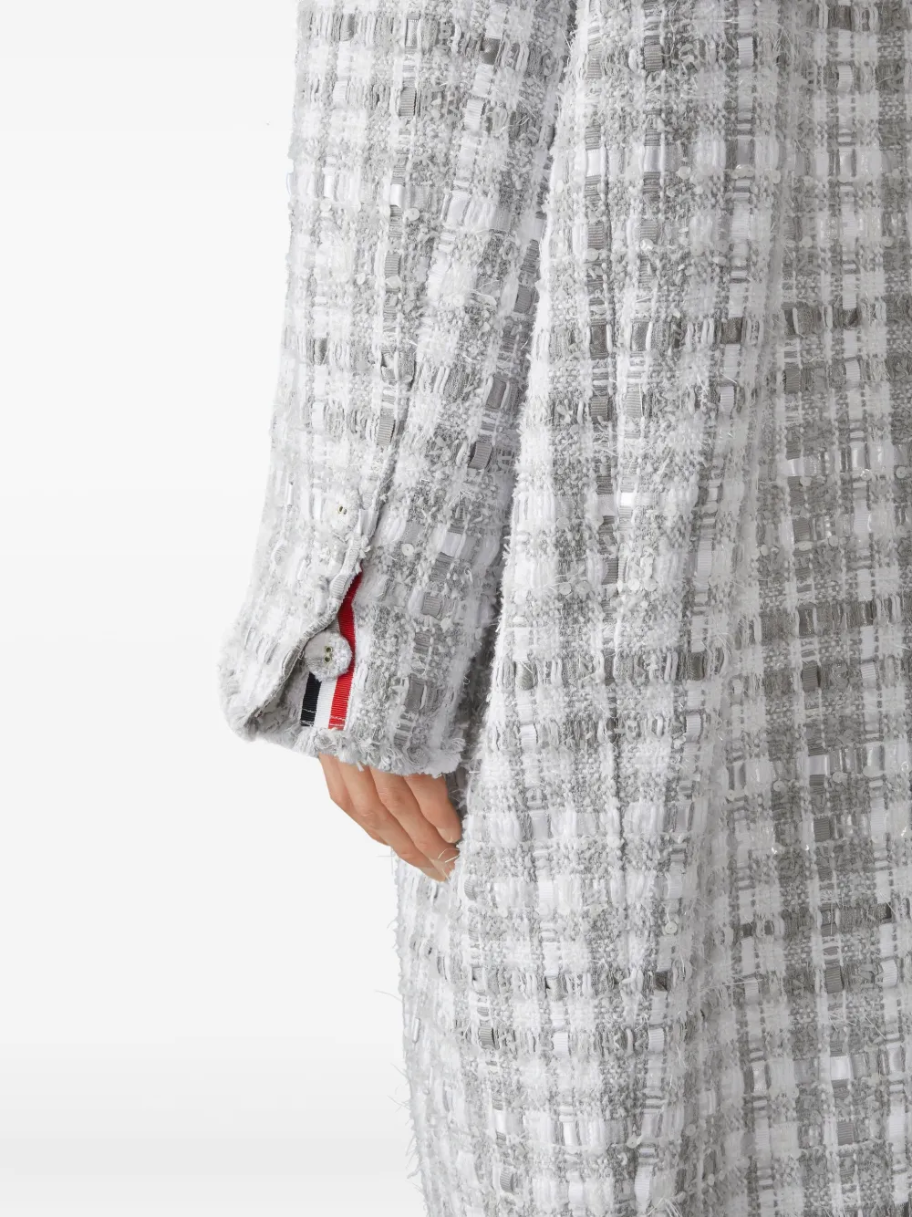 Thom Browne Gingham-check Tweed Coat In Gray