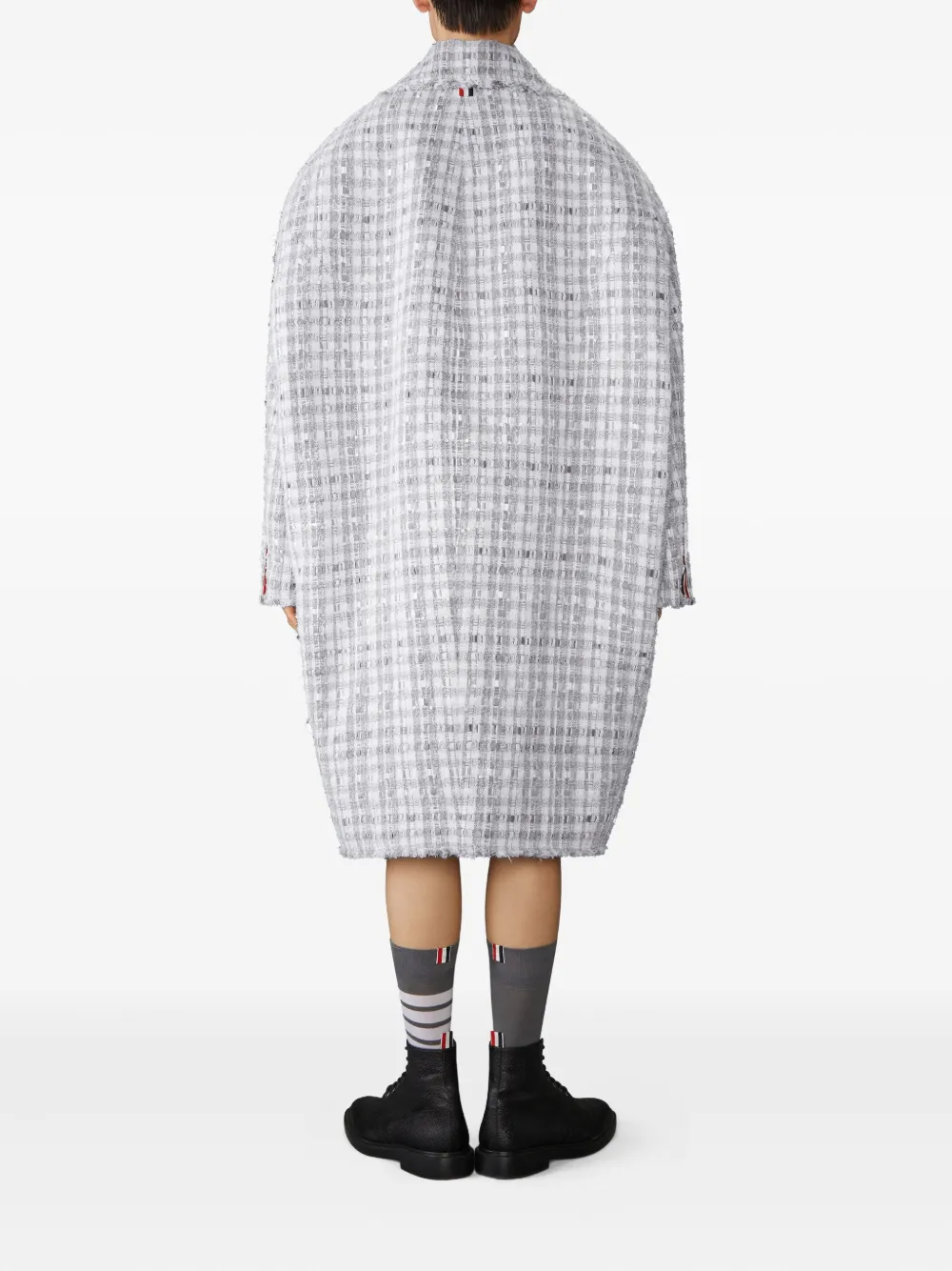 Thom Browne Gingham-check Tweed Coat In Gray