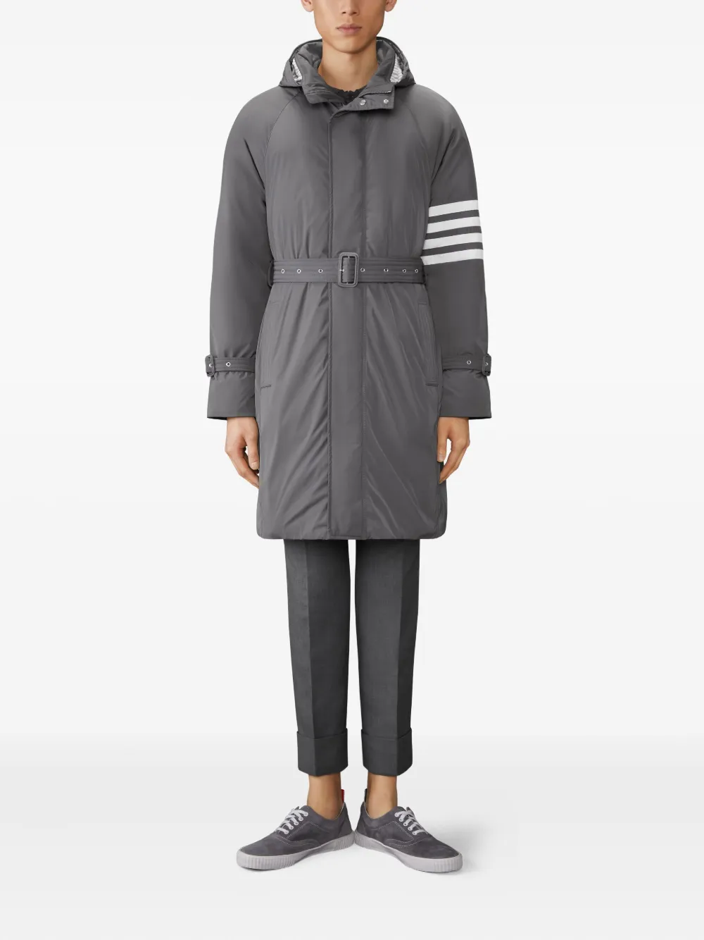 Thom Browne Gewatteerde parka met capuchon en 4 strepen - Grijs