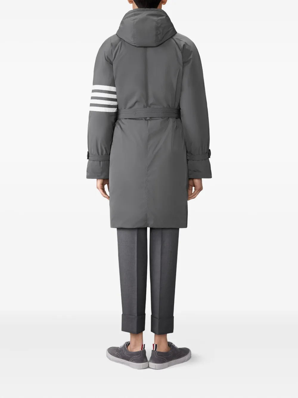 Thom Browne Poly Twill 4-bar Hooded Down Parka With Belt Clothing In Gray
