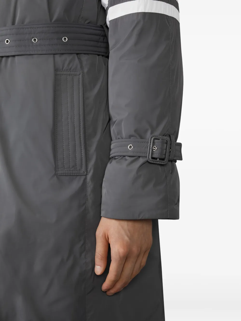 Thom Browne Poly Twill 4-bar Hooded Down Parka With Belt Clothing In Gray