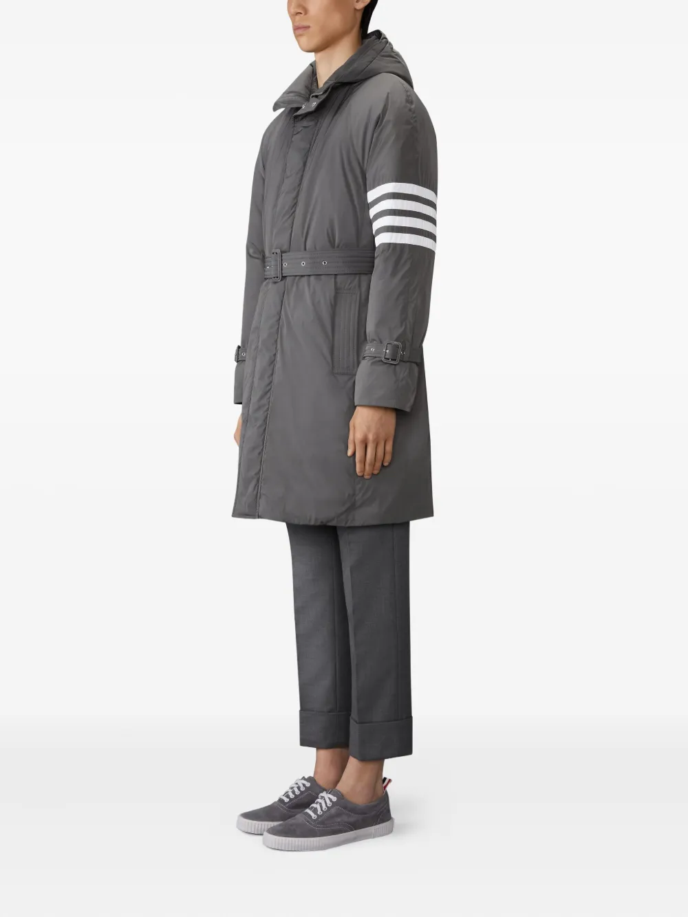 Thom Browne Poly Twill 4-bar Hooded Down Parka With Belt Clothing In Gray