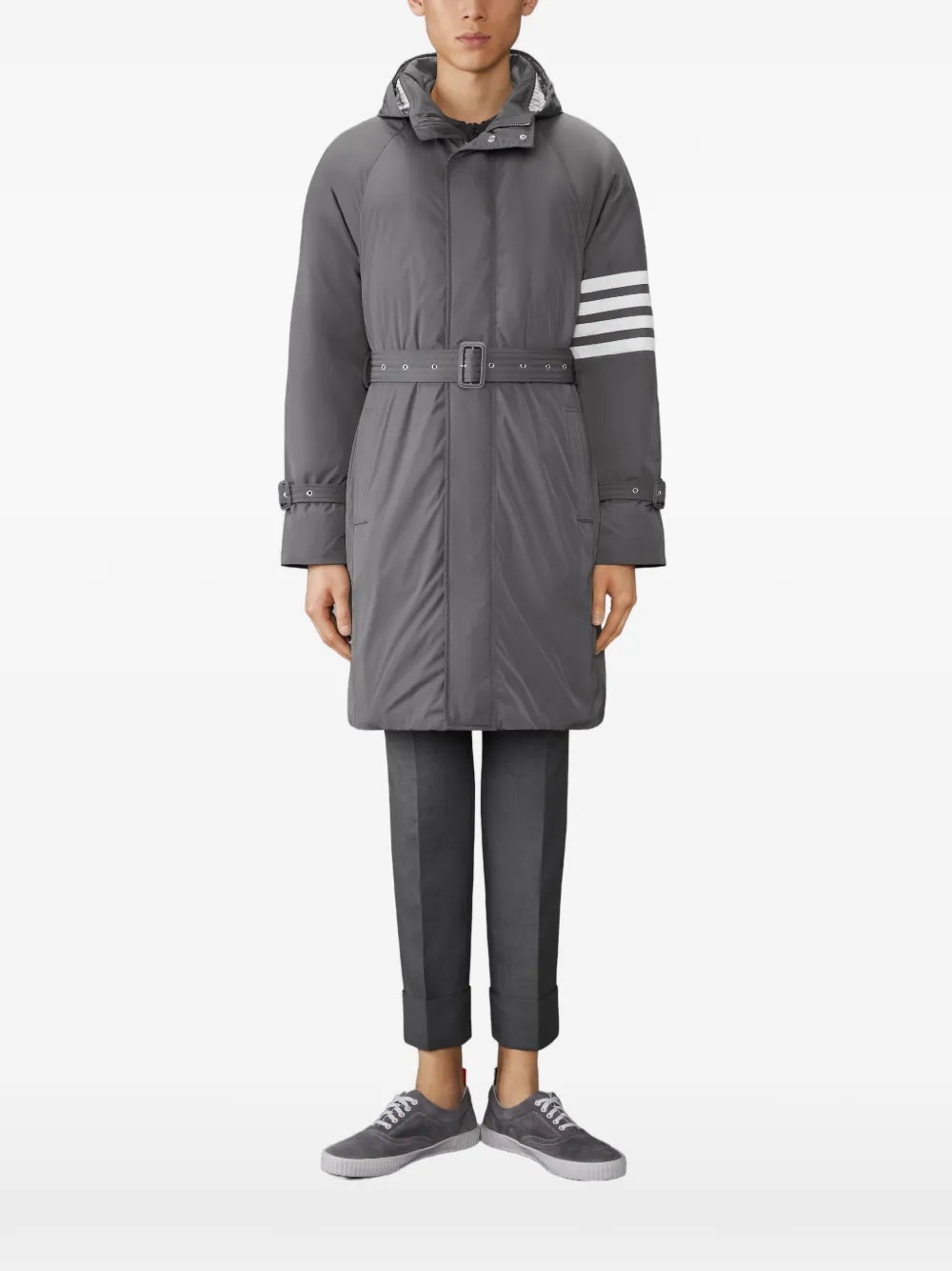 Thom Browne Parka con cappuccio e dettaglio a righe - Grigio