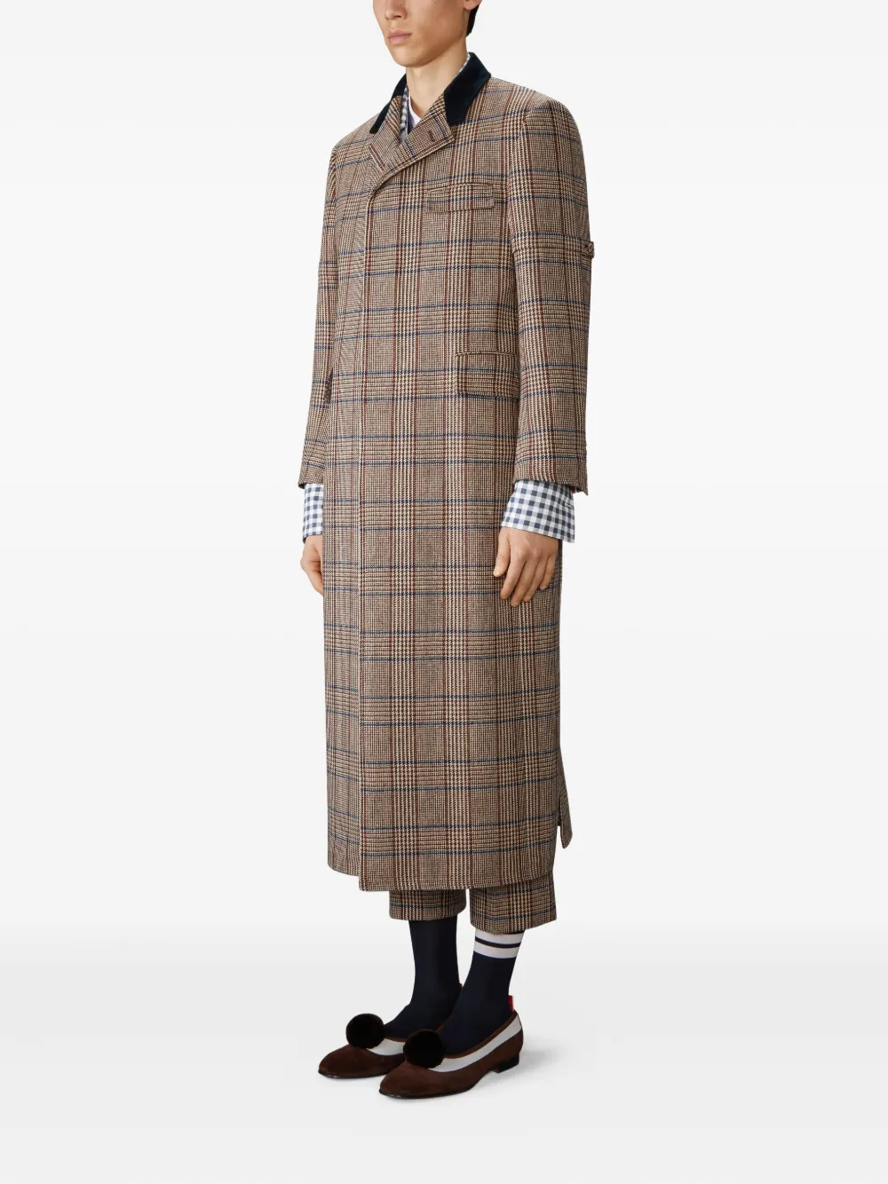 Thom Browne Check-pattern Coat In Brown