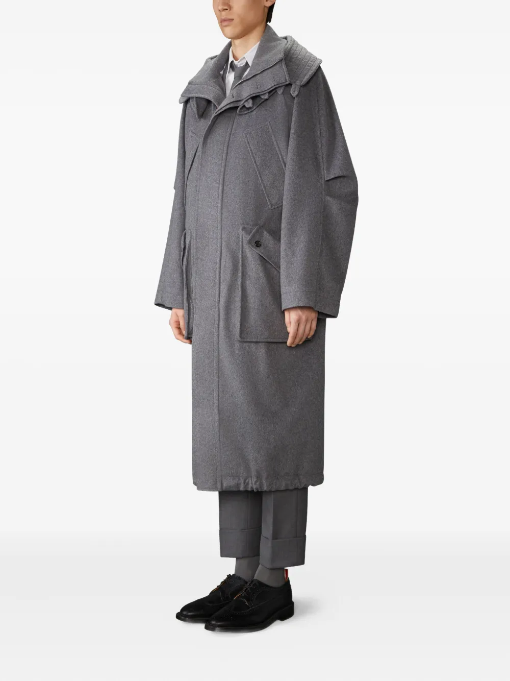 Thom Browne Waterproof Cashmere Parka With Removable Hood In Gray