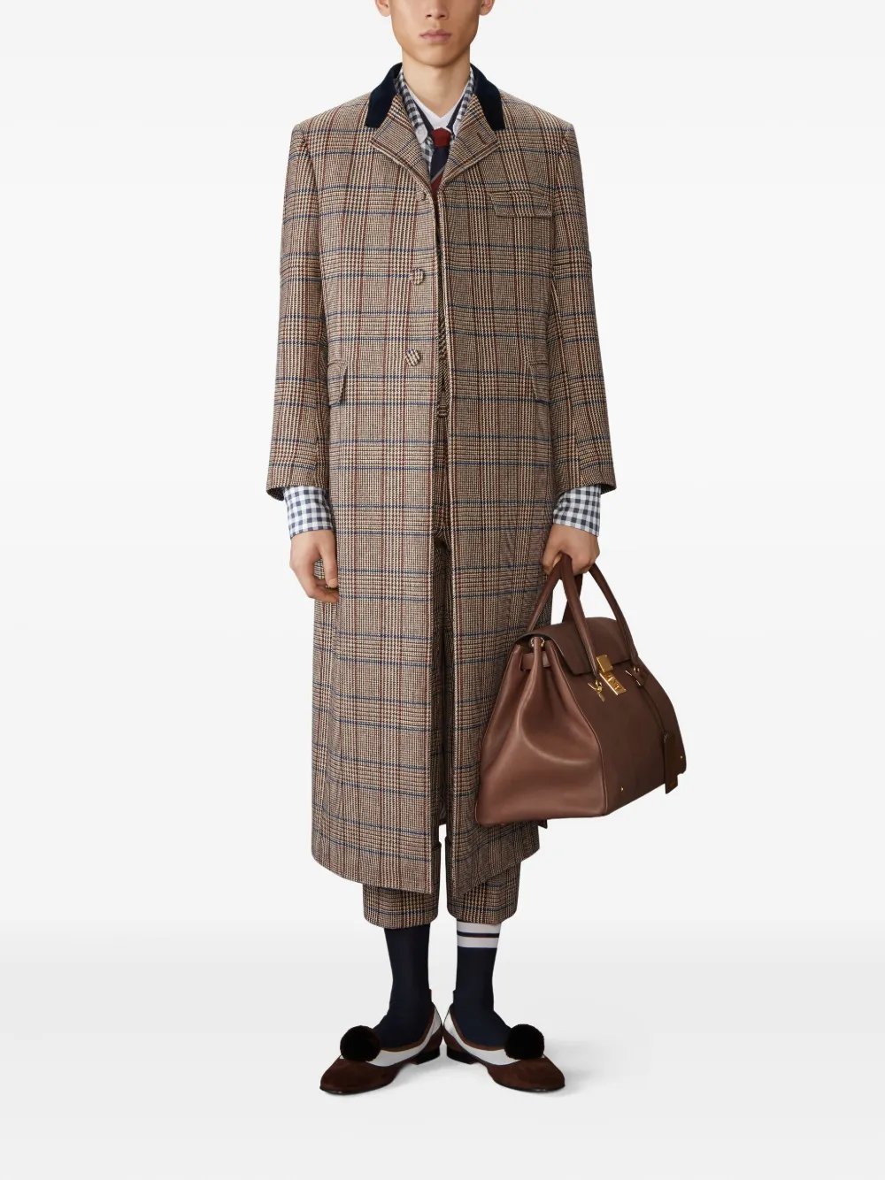Thom Browne Backstrap Check-print Trousers In Brown