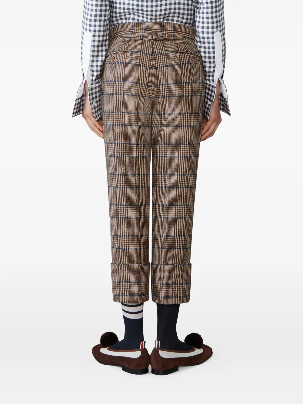 Thom Browne Backstrap Check-print Trousers In Brown