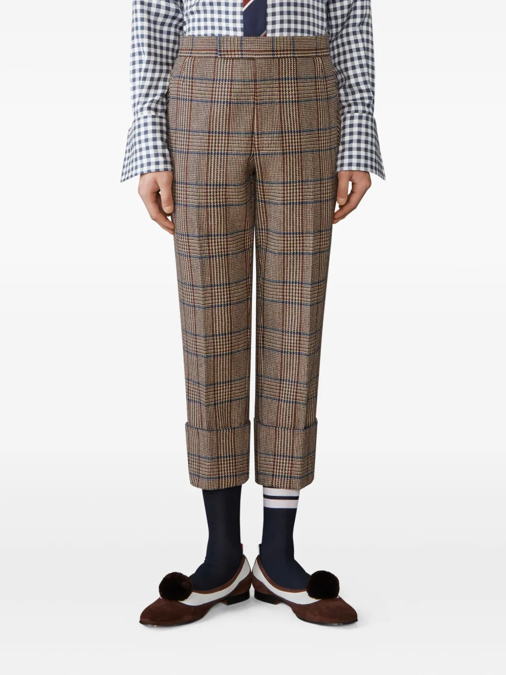 Thom Browne Backstrap Check-print Trousers In Brown