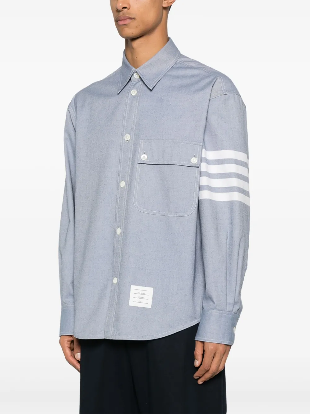 Thom Browne Straight Fit 4 Bar Shirt In Blue