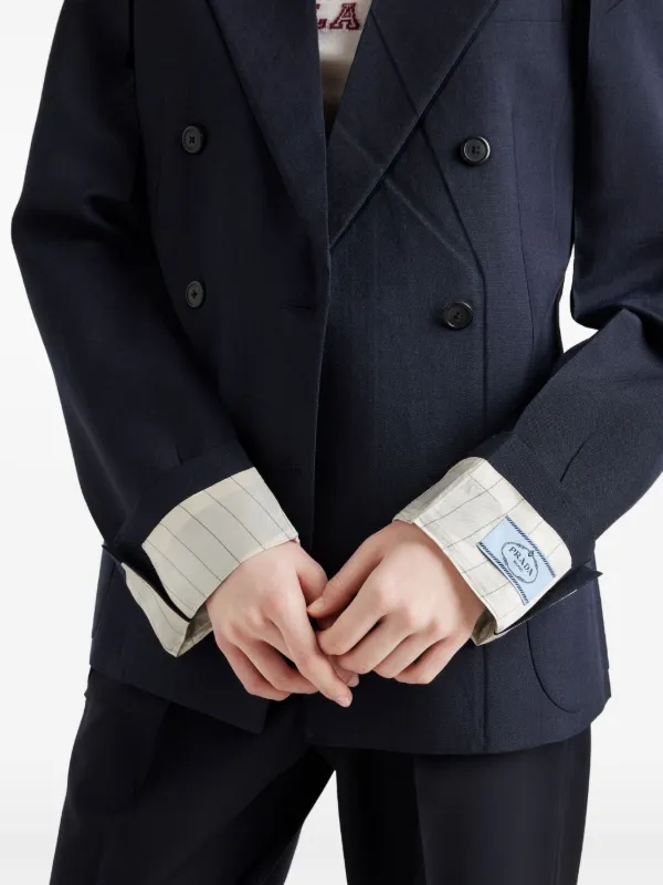 【23SS】新作 ダブルブレスト キッドモヘアジャケット◆プラダ◆ Prada キッドモヘア ダブルジャケット | ブルー | FARFETCH JP