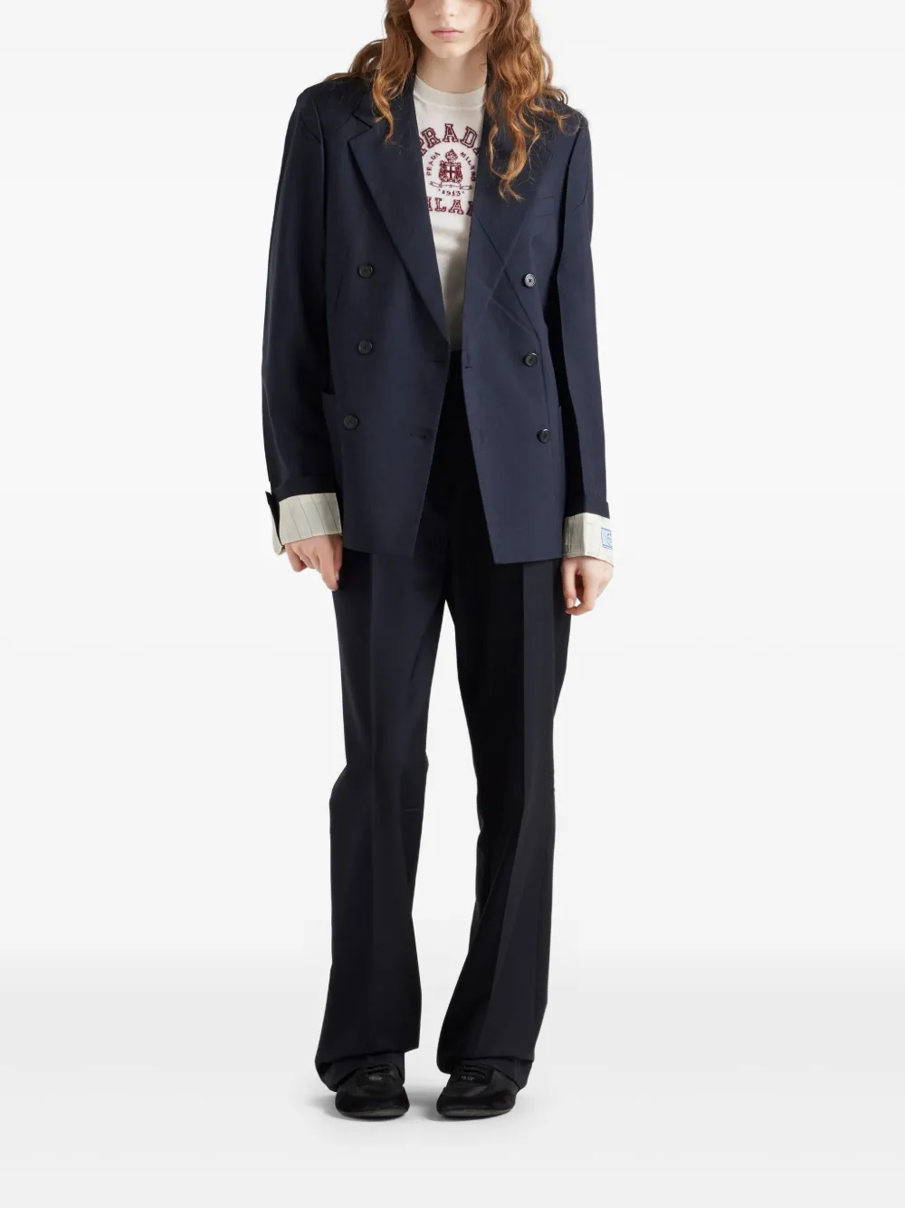 Prada double-breasted kid mohair blazer - Blauw