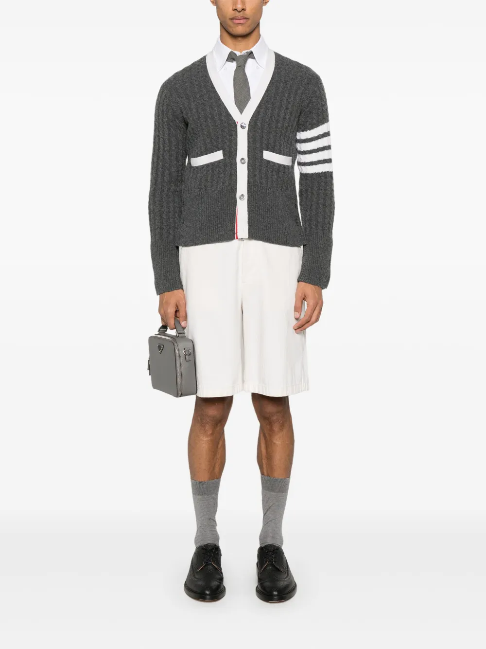 Thom Browne 4 Bar Stripe cable stitch cardigan | Cardigans | Image 2