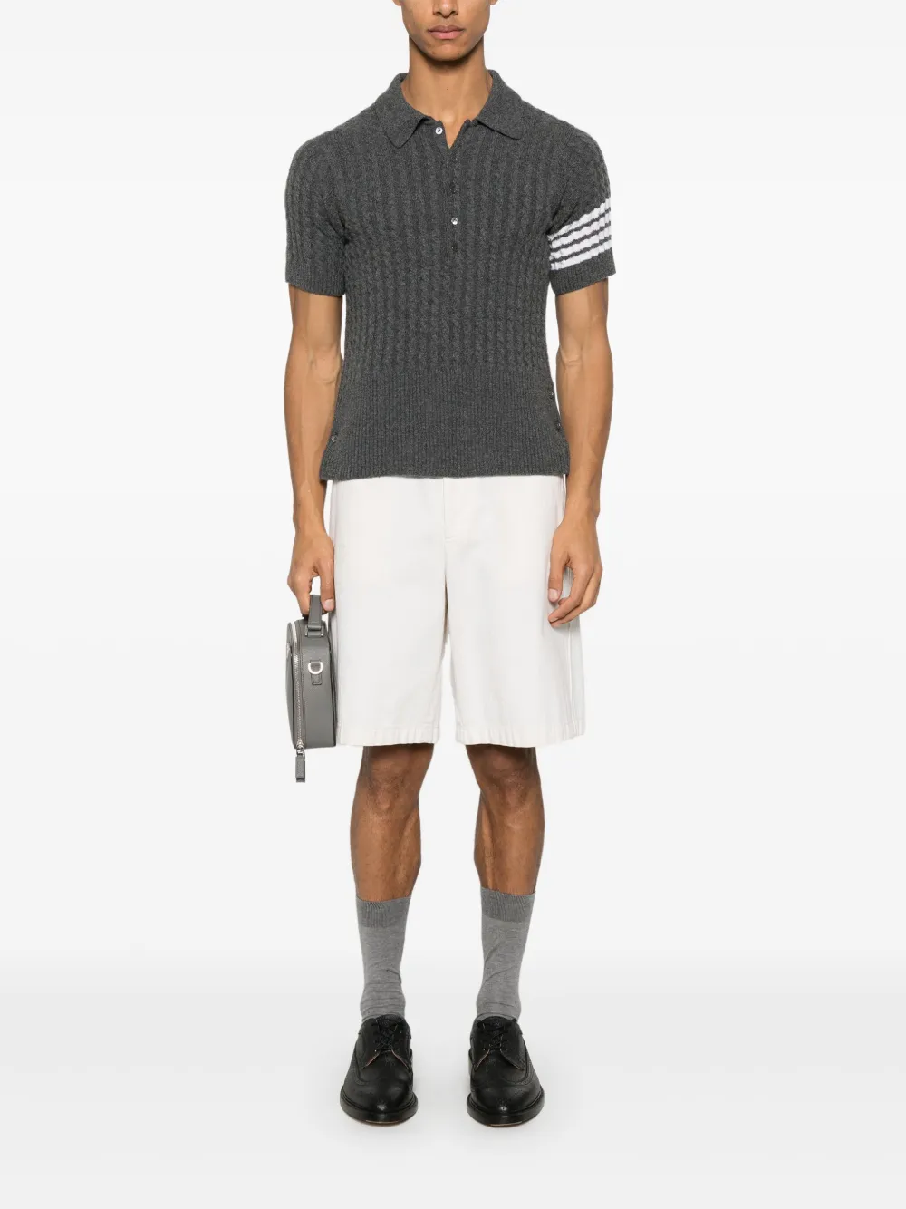 Thom Browne 4 Bar Stripe poloshirt met stiksels - Grijs