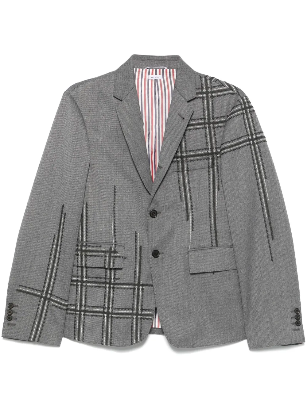 Thom Browne Deconstructed Blanket-stitch Blazer In Gray