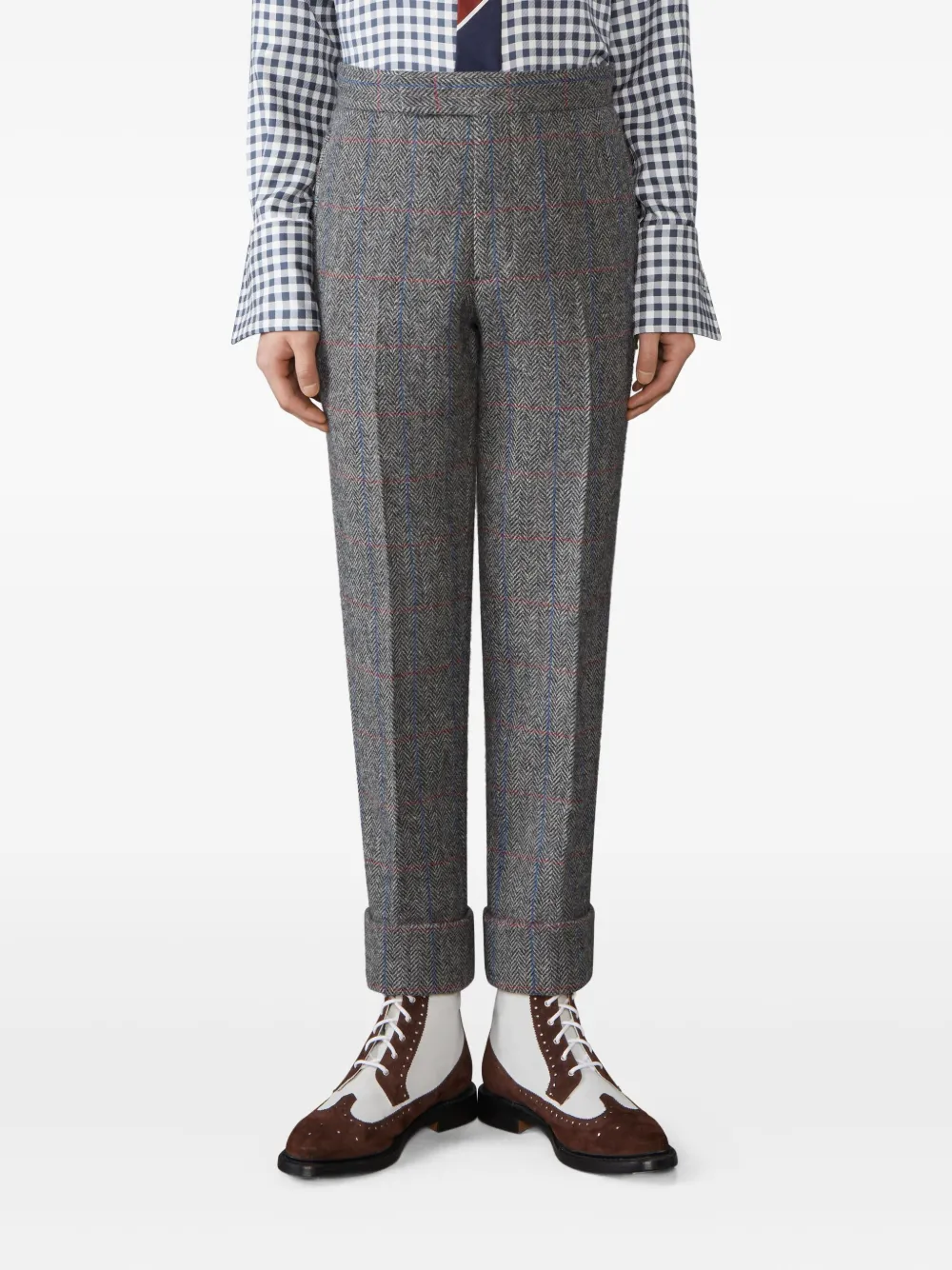 Thom Browne Broek met visgraatpatroon en manchetten - Grijs