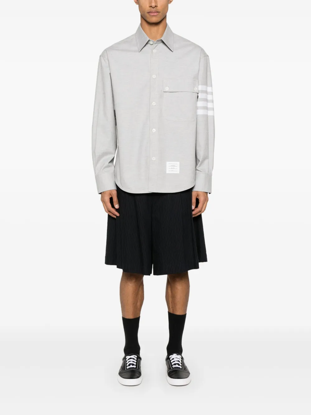 Thom Browne Straight Fit 4 Bar Shirt In Gray