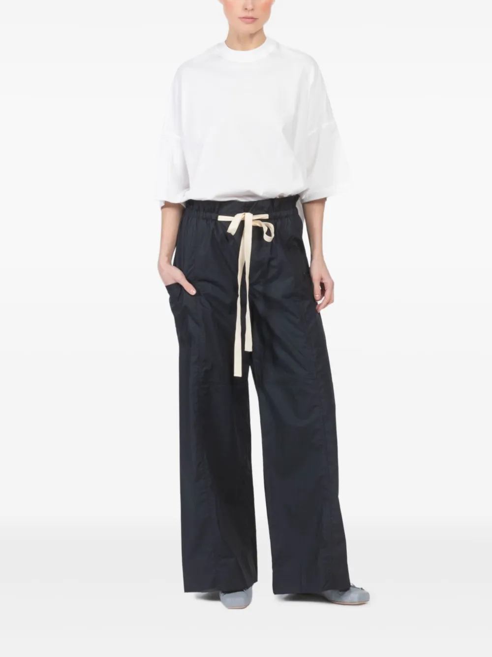 Plan C drawstring straight-leg trousers - Blauw