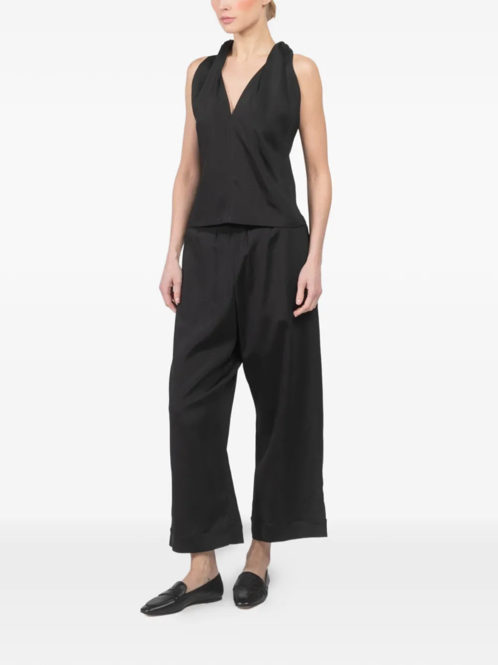  Plan C Cropped Wide-leg Trousers - Black 